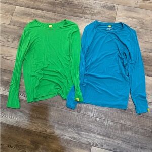 WonderWink Women's Long Sleeve Tops - Vibrant Green and Blue